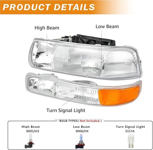A&P 4PCS Headlight Assembly Chrome Housing Clear Lens For Chevy 00-06 Tahoe Suburban 1500 2500/99-02 Silverado 1500 2500/01-02 Silverado 1500HD 2500HD 3500 in Saudi Arabia