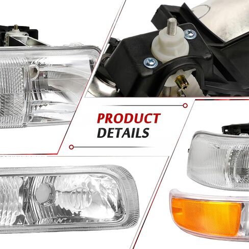 A&P 4PCS Headlight Assembly Chrome Housing Clear Lens For Chevy 00-06 Tahoe Suburban 1500 2500/99-02 Silverado 1500 2500/01-02 Silverado 1500HD 2500HD 3500 in Saudi Arabia
