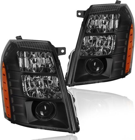 Headlight Assembly for 2007-2014 Cadillac Escalade/2007-2014 Escalade ESV/2007-2013 Escalade EXT Driver Left & Passenger Right Side Replacement Chrome Housing Amber Reflector in Saudi Arabia