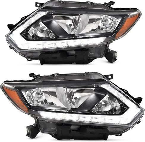AUTOSAVER88 LED DRL Headlight Assembly kit Compatible with 2014-2016 Nissan Rogue Headlamp Replacement Clear Lens Black Housing Amber Reflector in Kuwait