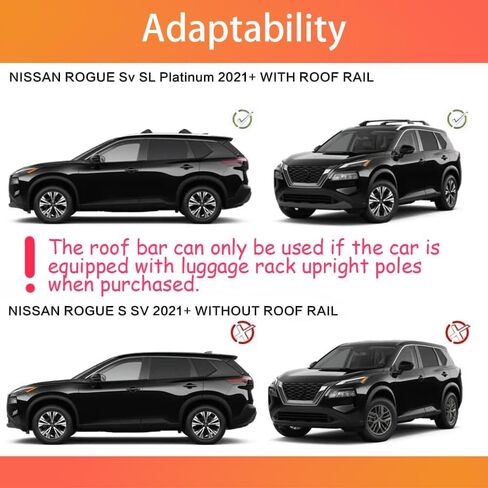 US Stock Silver Roof Rack Cross Bars Fits for Rogue 2021-2026 The roof bar can only be Used if The car is Equipped with Luggage Rack Upright Poles When Purchased in Saudi Arabia