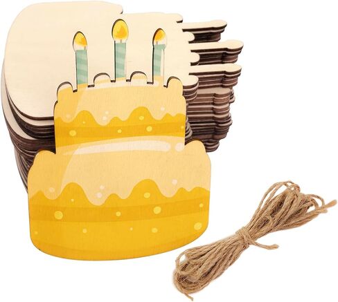30 Pack 4 Inch Wood Birthday Cake Cutouts Unfinished Wood Cake Crafts Wooden Hanging Ornaments DIY Birthday Cake Craft Gift Tags in Kuwait