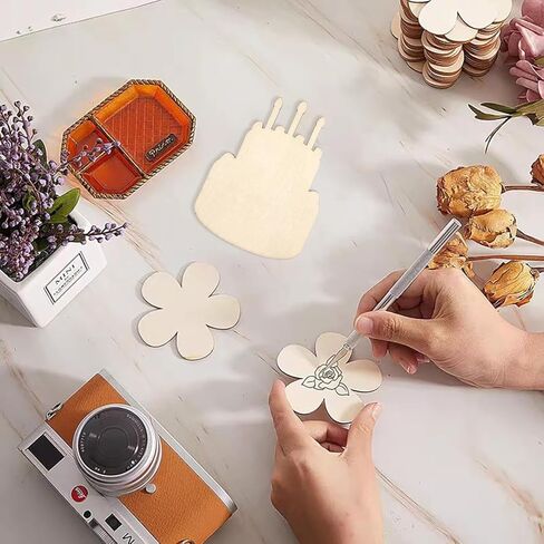 30 Pack 4 Inch Wood Birthday Cake Cutouts Unfinished Wood Cake Crafts Wooden Hanging Ornaments DIY Birthday Cake Craft Gift Tags in Kuwait