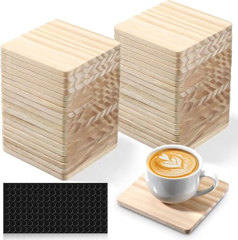 36 PCS Wood Coasters for Crafts, Unfinished Wood Coasters Bulk Wooden Coaster for Crafts with Anti-Slip Pads Natural Color DIY Coaster for DIY Creation, Painting, Sculpting and Home Decoration in Saudi Arabia