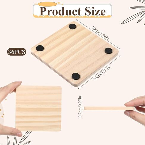 36 PCS Wood Coasters for Crafts, Unfinished Wood Coasters Bulk Wooden Coaster for Crafts with Anti-Slip Pads Natural Color DIY Coaster for DIY Creation, Painting, Sculpting and Home Decoration in Saudi Arabia