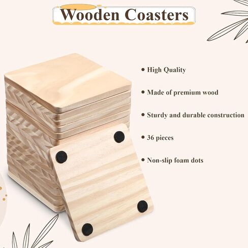36 PCS Wood Coasters for Crafts, Unfinished Wood Coasters Bulk Wooden Coaster for Crafts with Anti-Slip Pads Natural Color DIY Coaster for DIY Creation, Painting, Sculpting and Home Decoration in Saudi Arabia