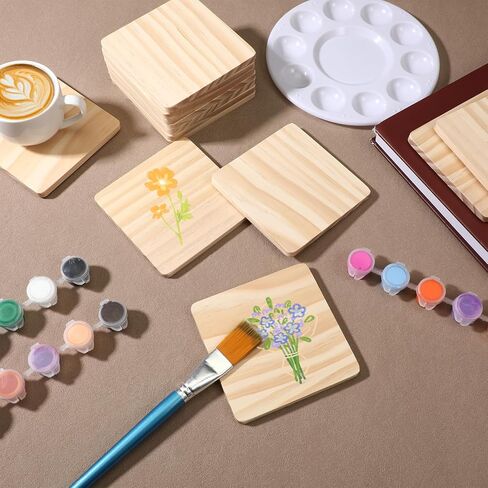 36 PCS Wood Coasters for Crafts, Unfinished Wood Coasters Bulk Wooden Coaster for Crafts with Anti-Slip Pads Natural Color DIY Coaster for DIY Creation, Painting, Sculpting and Home Decoration in Saudi Arabia