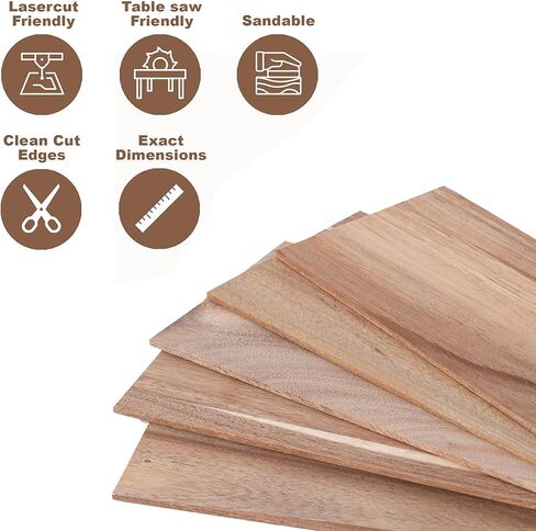 Acacia Wood Sheets 4x8 inch, 1/8" Thick Lumber Board Solid Panel Veneer Plank for Crafts - Pack of 5 by Craftiff in Kuwait
