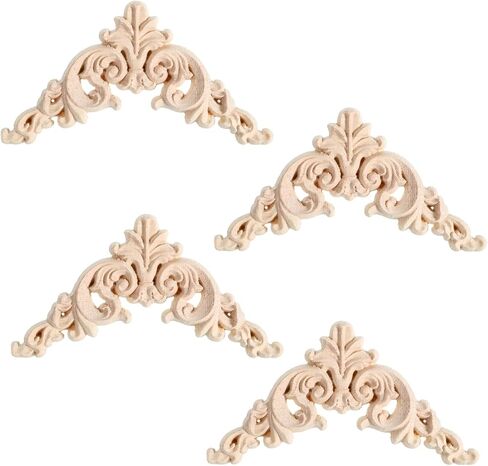 4 Pcs Wooden Appliques, Decorative Wood Appliques 4.25" X 3.15" (10.8x8cm) DIY Carved Onlay Wood Embellishments for Furniture Bed Door Cabinet Wall Cupboard in Saudi Arabia