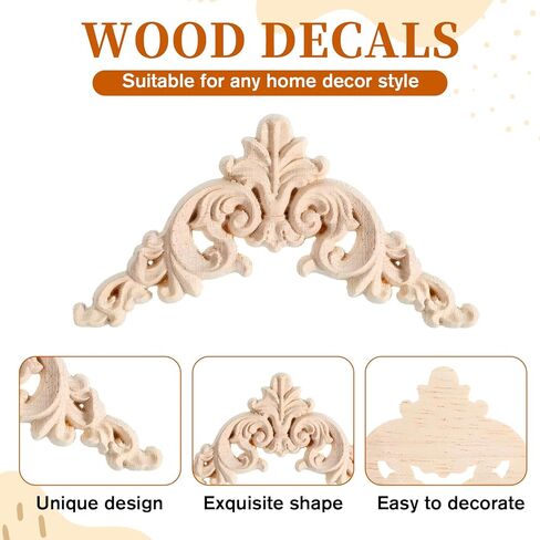 4 Pcs Wooden Appliques, Decorative Wood Appliques 4.25" X 3.15" (10.8x8cm) DIY Carved Onlay Wood Embellishments for Furniture Bed Door Cabinet Wall Cupboard in Saudi Arabia