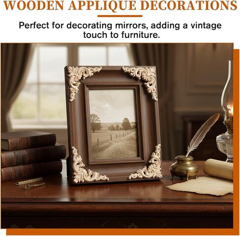 4 Pcs Wooden Appliques, Decorative Wood Appliques 4.25" X 3.15" (10.8x8cm) DIY Carved Onlay Wood Embellishments for Furniture Bed Door Cabinet Wall Cupboard in Saudi Arabia