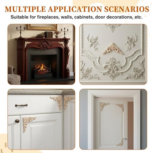 4 Pcs Wooden Appliques, Decorative Wood Appliques 4.25" X 3.15" (10.8x8cm) DIY Carved Onlay Wood Embellishments for Furniture Bed Door Cabinet Wall Cupboard in Saudi Arabia