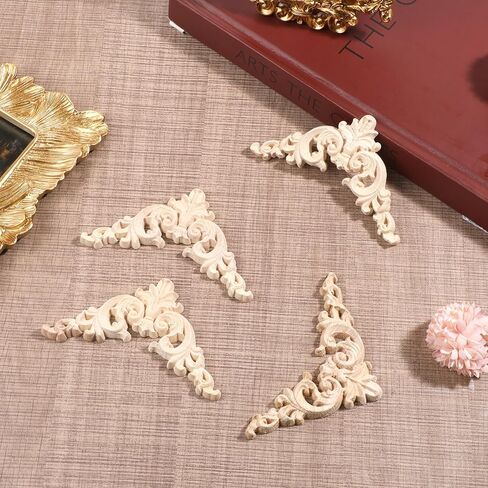 4 Pcs Wooden Appliques, Decorative Wood Appliques 4.25" X 3.15" (10.8x8cm) DIY Carved Onlay Wood Embellishments for Furniture Bed Door Cabinet Wall Cupboard in Saudi Arabia