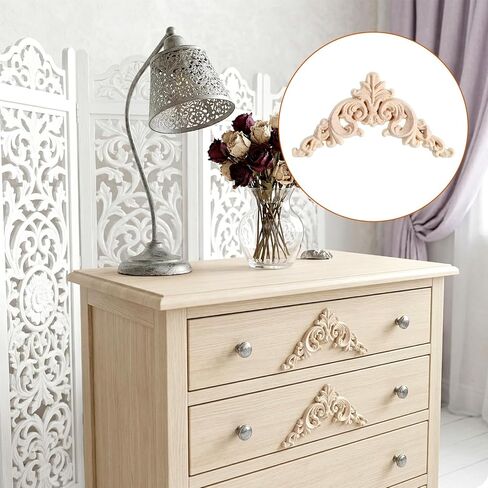 4 Pcs Wooden Appliques, Decorative Wood Appliques 4.25" X 3.15" (10.8x8cm) DIY Carved Onlay Wood Embellishments for Furniture Bed Door Cabinet Wall Cupboard in Saudi Arabia