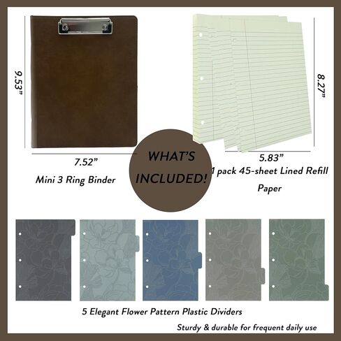 Mini 3 Ring Leather Binder for 5.5 x 8.5 with Clipboard, Small Vintage Hardback 1 Inch Binder, Clipboard Binder Folder Portfolio with Notepad, Professional Planner Binder Organizer in Saudi Arabia