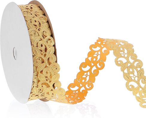 22 Yards Vintage Hollow Cut Out Gold Ribbon 1 Inch Ornate Craft Golden Ribbon Decorative Gold Lace Trim for Gift Wrapping Scrapbooking Home Decor Homecoming Home Decor in Kuwait
