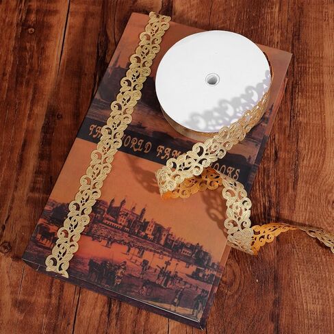 22 Yards Vintage Hollow Cut Out Gold Ribbon 1 Inch Ornate Craft Golden Ribbon Decorative Gold Lace Trim for Gift Wrapping Scrapbooking Home Decor Homecoming Home Decor in Kuwait