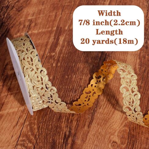 22 Yards Vintage Hollow Cut Out Gold Ribbon 1 Inch Ornate Craft Golden Ribbon Decorative Gold Lace Trim for Gift Wrapping Scrapbooking Home Decor Homecoming Home Decor in Kuwait