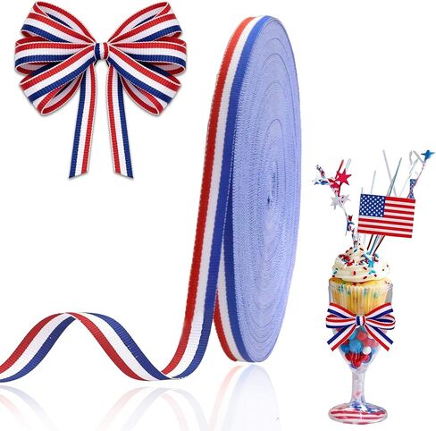 FULZTEY 55 Yards Patriotic Ribbon,Red White and Blue Grosgrain Ribbons for Gift Wrapping,1 cm Patriotic Fabric Ribbon,4th of July Striped Ribbon for 250th Anniversary Independence Day DIY Crafts in Saudi Arabia