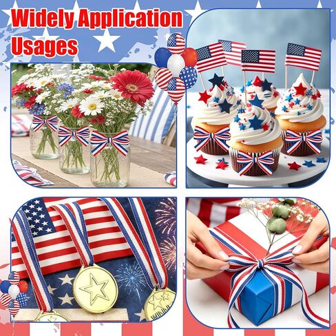 FULZTEY 55 Yards Patriotic Ribbon,Red White and Blue Grosgrain Ribbons for Gift Wrapping,1 cm Patriotic Fabric Ribbon,4th of July Striped Ribbon for 250th Anniversary Independence Day DIY Crafts in Saudi Arabia