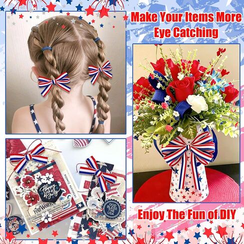 FULZTEY 55 Yards Patriotic Ribbon,Red White and Blue Grosgrain Ribbons for Gift Wrapping,1 cm Patriotic Fabric Ribbon,4th of July Striped Ribbon for 250th Anniversary Independence Day DIY Crafts in Saudi Arabia