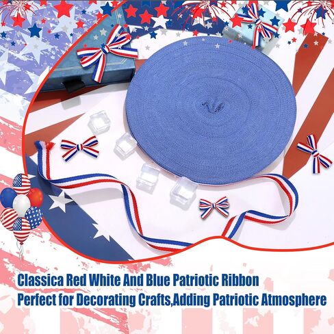 FULZTEY 55 Yards Patriotic Ribbon,Red White and Blue Grosgrain Ribbons for Gift Wrapping,1 cm Patriotic Fabric Ribbon,4th of July Striped Ribbon for 250th Anniversary Independence Day DIY Crafts in Saudi Arabia