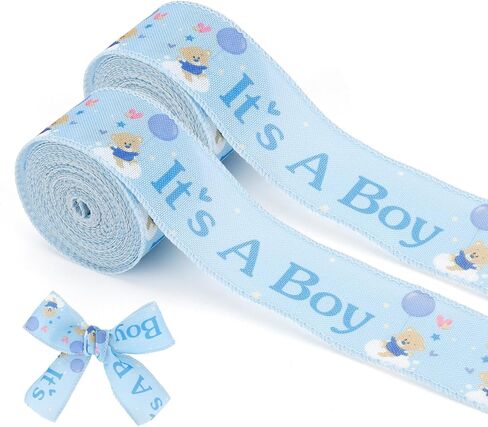 Baby Pink and Blue Wired Ribbon for Gift Wrapping 2 Rolls 10 Yards Teddy Bear Baby Shower Ribbon for Gender Reveal Party Diaper Cake Birthday Decor DIY Craft Bow Making Wreath Flower Bouquet in Saudi Arabia