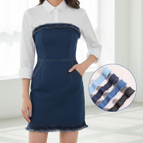 4 Rolls Denim Ribbon Jean Fabric Decorative Trim Handmade Frayed Fringe Ribbons Embellishments for Gift Wrapping Sewing Wedding Party Bow DIY Making(Each 1 in ×2 Yards, Blue, Black) in Kuwait