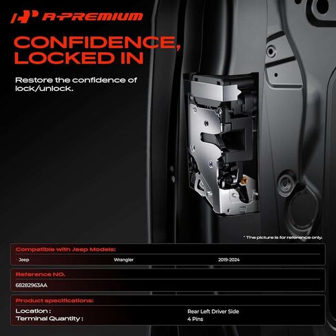 A-Premium Rear Left Driver Side Door Lock Actuator Compatible with Jeep Wrangler 2019-2024, Gladiator 2020-2023 in Kuwait
