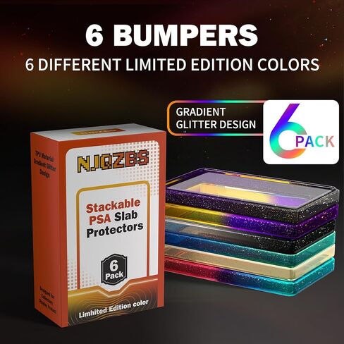 Stackable Slab Guard for PSA 35PT Card Birck, 6-Pack TPU Slab Bumper Guard Protector with Transparent UV-Resistant Back Panel for PSA Graded Card Only, Gradient Color Glitter Limited Edition in Kuwait
