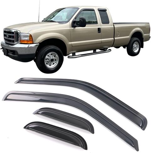 IKON MOTORSPORTS Tape On External Window Visors, Compatible with 1999-2016 Ford F-250 F350 F450 Super Duty Extended Cab, Smoke Tint in Kuwait