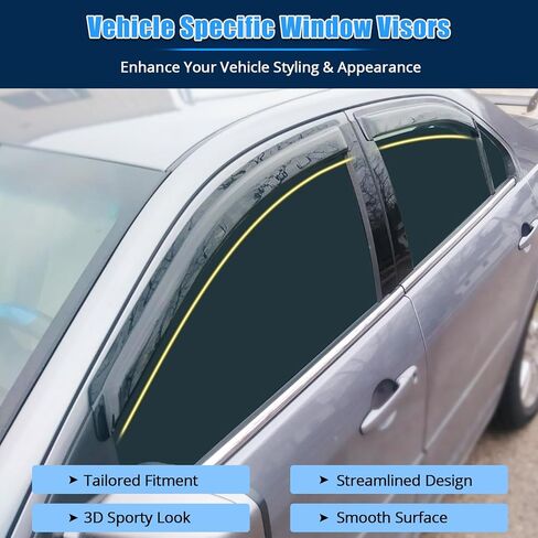 FREEMOTOR802® Tape-on Side Window Visors Wind Deflectors Rain Guards Vent Visors, Compatible with 2006-2012 Ford Fusion & 2007-2012 Lincoln MKZ, Slim Style Smoke Tinted Acrylic 4 Pieces in Kuwait