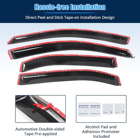 FREEMOTOR802® Tape-on Side Window Visors Wind Deflectors Rain Guards Vent Visors, Compatible with 2006-2012 Ford Fusion & 2007-2012 Lincoln MKZ, Slim Style Smoke Tinted Acrylic 4 Pieces in Kuwait