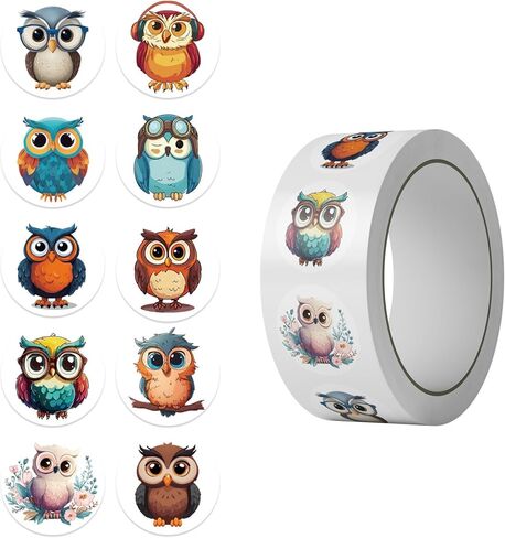 Cute Owl Stickers Roll, 500 PCS with 10 Different Patterns, Kawaii Animal Decals, Waterproof Vinyl Sticker Pack for Party Favors, Classroom Rewards, and Goodie Bags (Owl) (owl) in Saudi Arabia