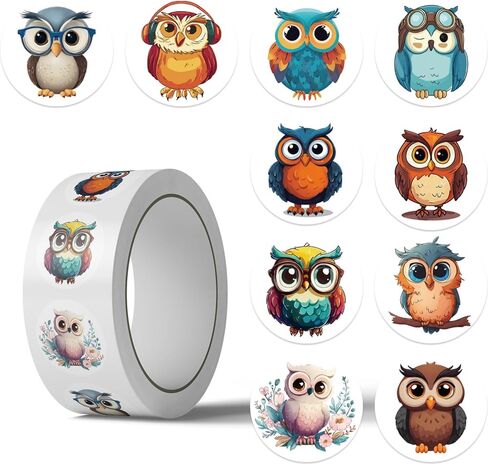 Cute Owl Stickers Roll, 500 PCS with 10 Different Patterns, Kawaii Animal Decals, Waterproof Vinyl Sticker Pack for Party Favors, Classroom Rewards, and Goodie Bags (Owl) (owl) in Saudi Arabia