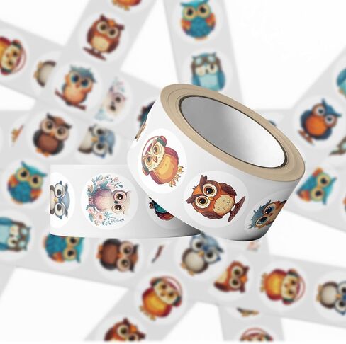 Cute Owl Stickers Roll, 500 PCS with 10 Different Patterns, Kawaii Animal Decals, Waterproof Vinyl Sticker Pack for Party Favors, Classroom Rewards, and Goodie Bags (Owl) (owl) in Saudi Arabia
