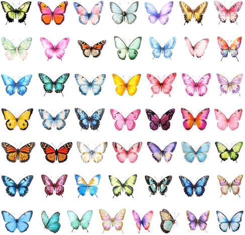 50 Pcs Butterflies for Crafts, Butterfly Stickers Transparent PET Colorful Realistic Butterflies Sticker for Scrapbook, Journal, Junk Journal, Collage, Waterproof for Resin, Craft & Scrapbook Supplies in Kuwait