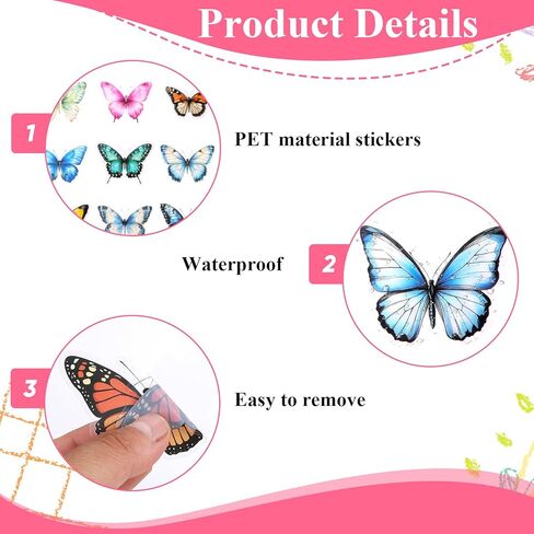 50 Pcs Butterflies for Crafts, Butterfly Stickers Transparent PET Colorful Realistic Butterflies Sticker for Scrapbook, Journal, Junk Journal, Collage, Waterproof for Resin, Craft & Scrapbook Supplies in Kuwait