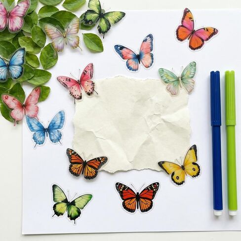 50 Pcs Butterflies for Crafts, Butterfly Stickers Transparent PET Colorful Realistic Butterflies Sticker for Scrapbook, Journal, Junk Journal, Collage, Waterproof for Resin, Craft & Scrapbook Supplies in Kuwait