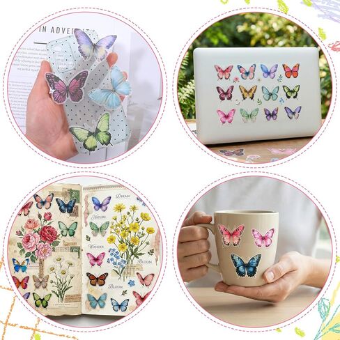 50 Pcs Butterflies for Crafts, Butterfly Stickers Transparent PET Colorful Realistic Butterflies Sticker for Scrapbook, Journal, Junk Journal, Collage, Waterproof for Resin, Craft & Scrapbook Supplies in Kuwait