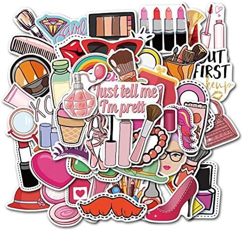 50pcs Funny Lady Makeup Stickers, Mixed Different Lipstick Cosmetic Mirror Sticker for Laptops Decals Phone Water Bottle Computer Award Sticker, Waterproof PVC Vinyl in Kuwait