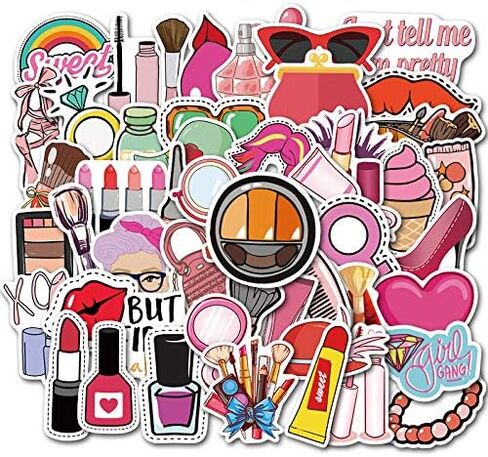 50pcs Funny Lady Makeup Stickers, Mixed Different Lipstick Cosmetic Mirror Sticker for Laptops Decals Phone Water Bottle Computer Award Sticker, Waterproof PVC Vinyl in Kuwait