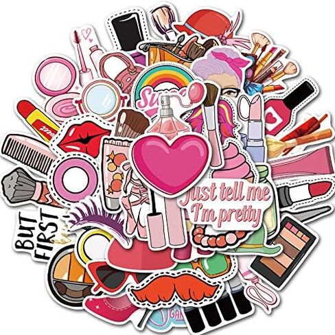 50pcs Funny Lady Makeup Stickers, Mixed Different Lipstick Cosmetic Mirror Sticker for Laptops Decals Phone Water Bottle Computer Award Sticker, Waterproof PVC Vinyl in Kuwait