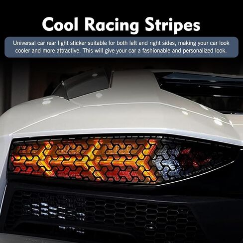 2 PCS Honeycomb Car Tail Light Sticker, 18.9" x 11.8" Self-Adhesive Creative Tail Light Film, Waterproof Auto Rear Lamp Honeycomb Trim Decal, Universal for Most Cars, SUVs, Trucks (Black) in Saudi Arabia
