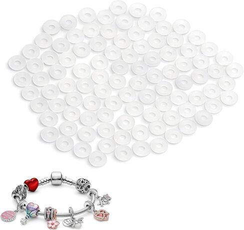 100Pcs Stopper Charms Compatible with Pandora, 6mm Charm Bracelet Spacers,Silicone Beads Stopper Spacer Locating Compatible with Pandora Bracelets in Saudi Arabia
