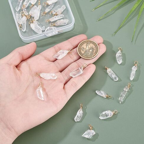 AHANDMAKER 30pcs Natural Quartz Crystal Pendant, 1 Inch Golden Copper Wire Wrapped Gemstone Charm Knotting Crystal Beads Column Drop for Earring Necklace Jewelry Making, Hole 2.8mm in Kuwait