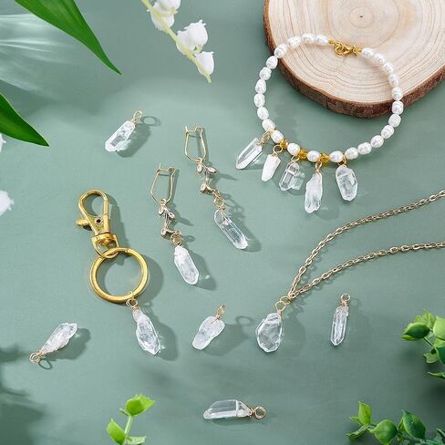 AHANDMAKER 30pcs Natural Quartz Crystal Pendant, 1 Inch Golden Copper Wire Wrapped Gemstone Charm Knotting Crystal Beads Column Drop for Earring Necklace Jewelry Making, Hole 2.8mm in Kuwait