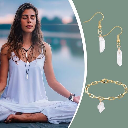 AHANDMAKER 30pcs Natural Quartz Crystal Pendant, 1 Inch Golden Copper Wire Wrapped Gemstone Charm Knotting Crystal Beads Column Drop for Earring Necklace Jewelry Making, Hole 2.8mm in Kuwait