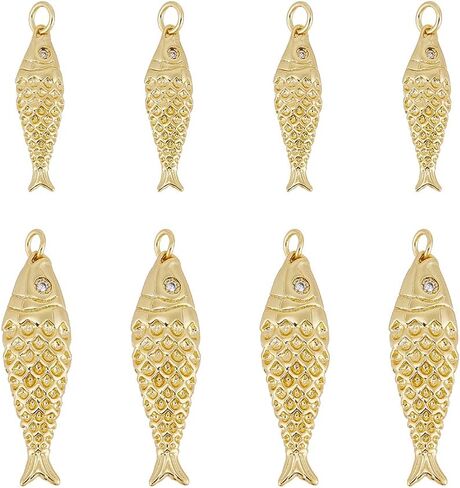 AHANDMAKER 8Pcs 18K Gold Plated Fish Charms Cubic Zirconia Sea Animal Lucky Fish Charm Pendants Hanging Pendants for DIY Bracelet Necklace Earrings Jewelry Making Crafting Accessories in Kuwait