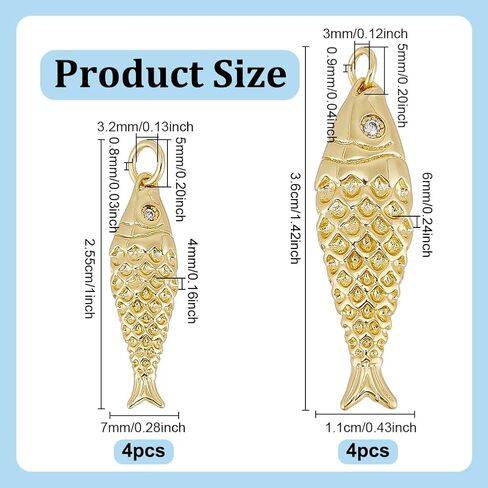 AHANDMAKER 8Pcs 18K Gold Plated Fish Charms Cubic Zirconia Sea Animal Lucky Fish Charm Pendants Hanging Pendants for DIY Bracelet Necklace Earrings Jewelry Making Crafting Accessories in Kuwait